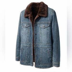 Marvin Richards Faux Fur Lined Denim Jacket Coat Western Boho Vintage Style L